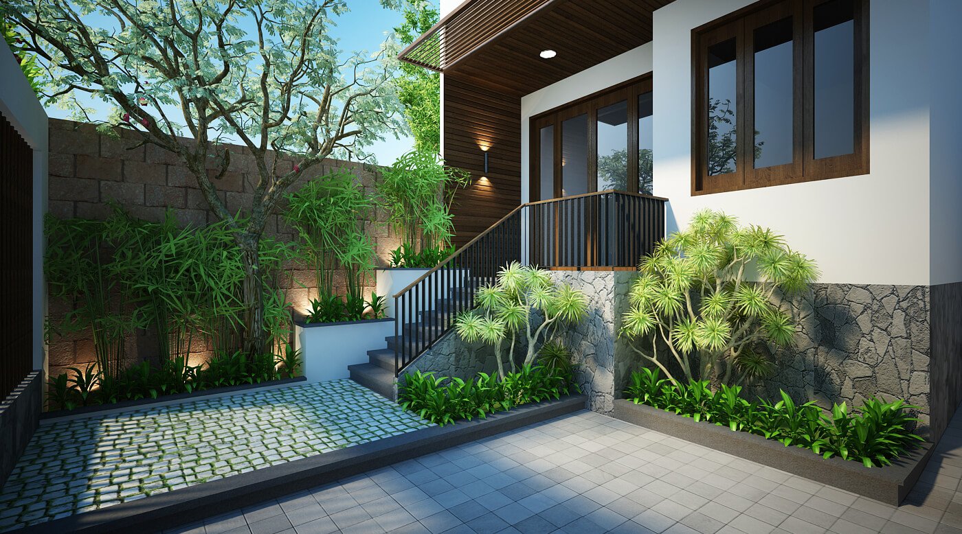 Đặt cây xanh ở lối vào nhà để tăng vượng khí